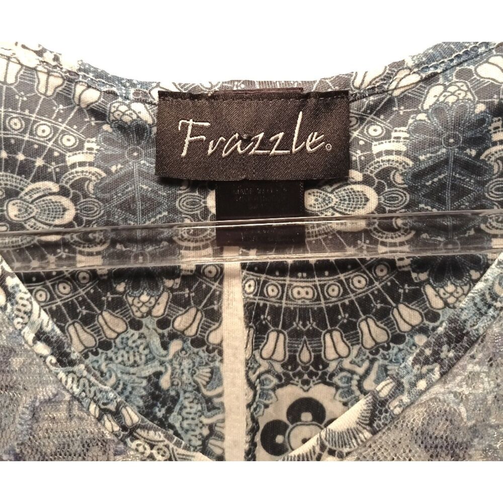 Frazzle Blue Sheer Lined Short Sleeve High Low Blouse Size XL - Picture 3 of 3